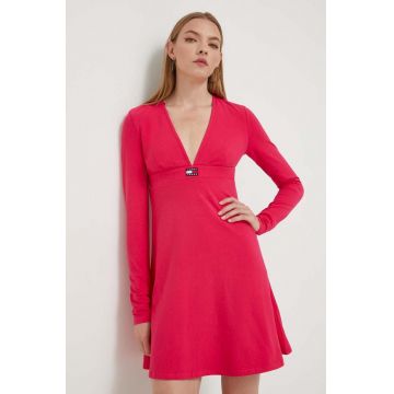 Tommy Jeans rochie culoarea roz, mini, evazați DW0DW16484