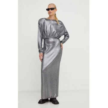 Gestuz rochie culoarea argintiu, maxi, mulată 10908586