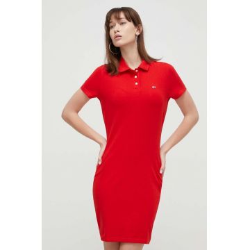 Tommy Jeans rochie culoarea roșu, mini, mulată DW0DW18146