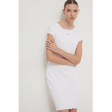 Tommy Jeans rochie culoarea alb, mini, mulată DW0DW17927