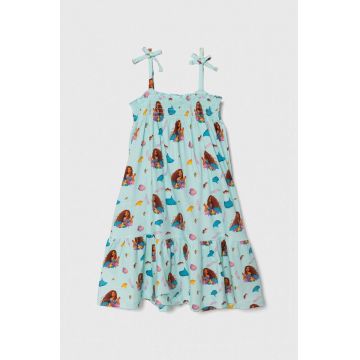 zippy rochie din bumbac pentru copii x Disney culoarea turcoaz, mini, evazati