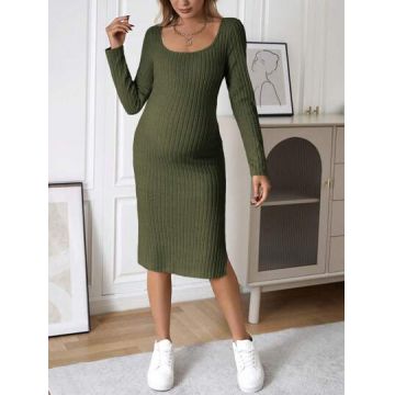 Rochie midi din tricot cu maneca lunga, Maternity, verde, dama