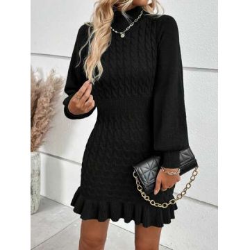 Rochie mini cu maneca lunga, tricot, negru, dama