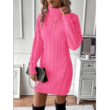Rochie mini din tricot, cu guler, roz, dama
