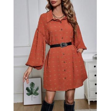 Rochie mini, stil camasa, cu maneci bufante, portocaliu