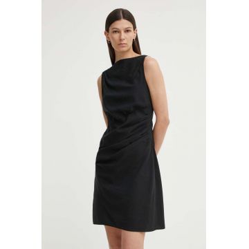 Samsoe Samsoe rochie din amestec de in SAHIRA culoarea negru, mini, drept, F24200095