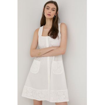 The Kooples rochie din bumbac culoarea alb, mini, evazati