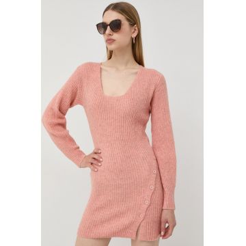 Bardot rochie culoarea roz, mini, mulata