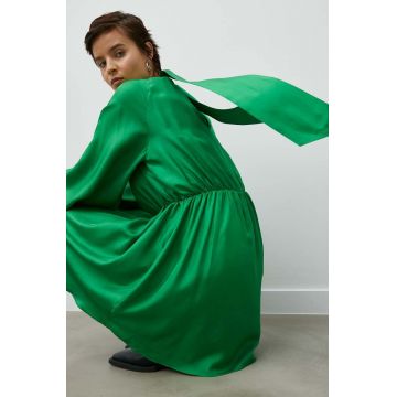 Samsoe Samsoe rochie de matase culoarea verde, mini, evazati