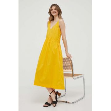 United Colors of Benetton rochie din bumbac culoarea galben, midi, evazati