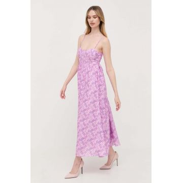 Bardot rochie culoarea violet, maxi, evazati