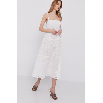 Bardot Rochie culoarea alb, midi, evazata