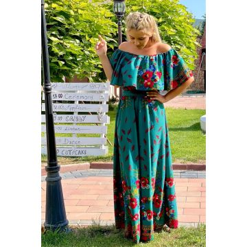 Rochie Agatha traditionala in nuante de verde