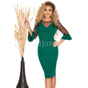 Rochie Emmy verde cu manecile in clopot