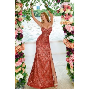 Rochie lunga in nuante de rosu eleganta