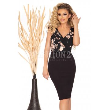 Rochie midi neagra cu decolteu in V