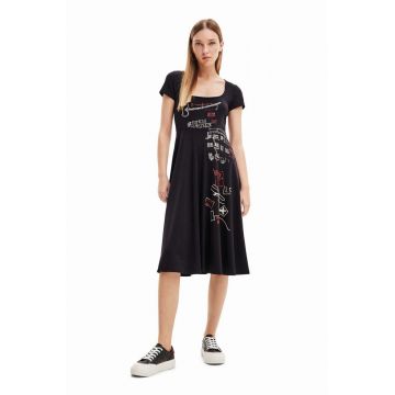 Desigual rochie culoarea negru, midi, evazati