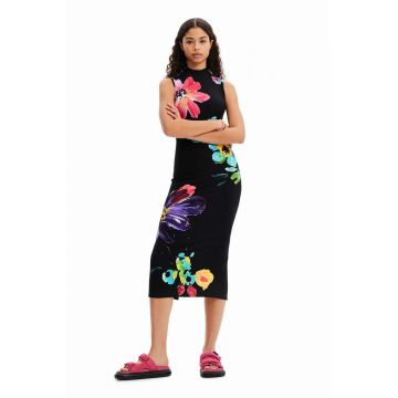 Desigual rochie culoarea negru, midi, mulata