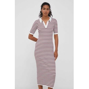 Pepe Jeans rochie culoarea alb, midi, mulata