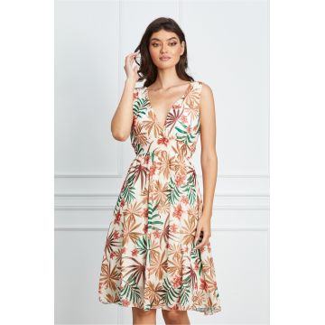 Rochie Ana ivory din voal cu imprimeuri bej Rochie Ana ivory din voal cu imprimeuri bej