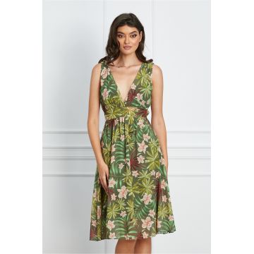 Rochie Ana verde din voal cu imprimeuri florale Rochie Ana verde din voal cu imprimeuri florale
