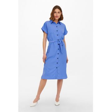 Rochie-camasa midi cu buzunare pe piept