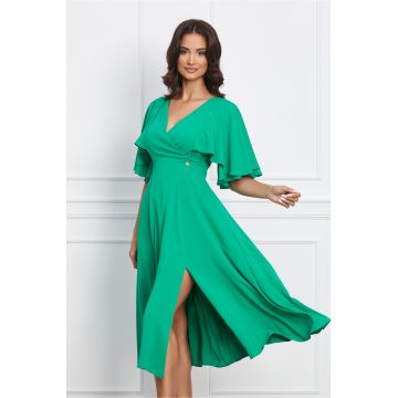 Rochie Dy Fashion verde cu maneca dubla si crepeu