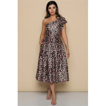 Rochie MBG ivory cu imprimeu animal print roz