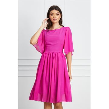 Rochie Pamela fucsia din voal cu maneci evazate