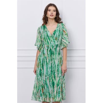 Rochie Teresa alba cu imprimeu verde