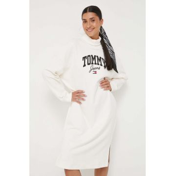 Tommy Jeans rochie din bumbac culoarea bej, mini, oversize