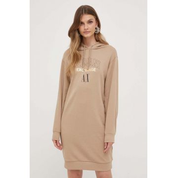 Armani Exchange rochie culoarea bej, mini, drept