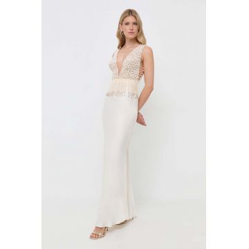 Elisabetta Franchi rochie de matase culoarea bej, maxi, drept