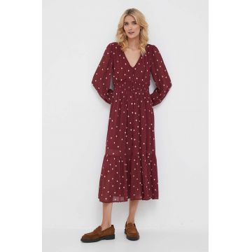 Pepe Jeans rochie culoarea bordo, midi, evazati