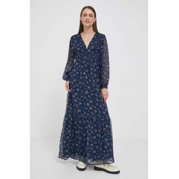 Pepe Jeans rochie Iris culoarea albastru marin, maxi, evazati