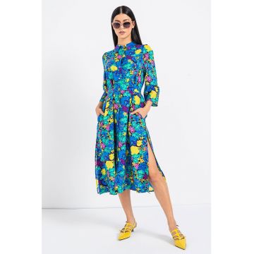Rochie-camasa midi cu model floral Liva