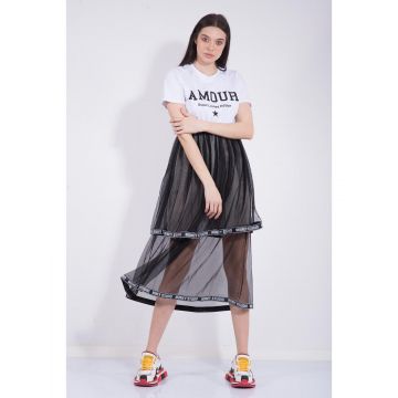 Rochie dama alba cu voal negru M (38)