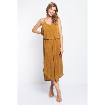 Rochie dama mustar midi cu bretele subtiri XXS (32)