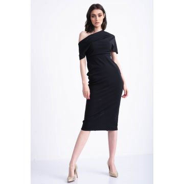 Rochie dama neagra cu umar lasat L (40)