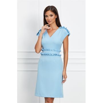 Rochie Dy Fashion bleu cu mini volanase si perlute