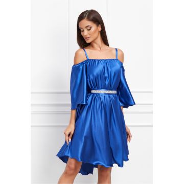 Rochie Ella Collection Amedeea albastru inchis accesorizata cu un cordon cu strasuri in talie