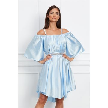 Rochie Ella Collection Amedeea bleu accesorizata cu un cordon cu strasuri in talie