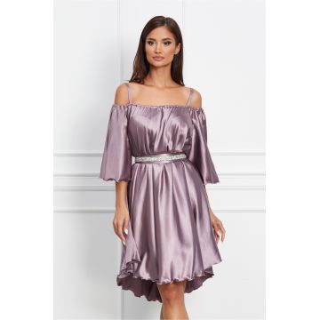 Rochie Ella Collection Amedeea lila cu strasuri in talie si cordon