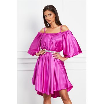 Rochie Ella Collection Amedeea mov cu strasuri in talie si cordon