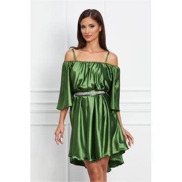 Rochie Ella Collection Amedeea verde accesorizata cu un cordon cu strasuri in talie