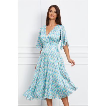Rochie Isaura bej cu imprimeu colorat