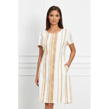 Rochie Jamila alba cu dungi bej