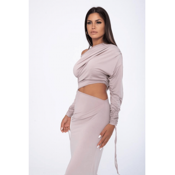 Rochie lunga nude cu aspect drapat pentru dama XS (34)