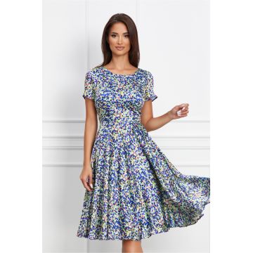 Rochie Miranda alba cu buline multicolore