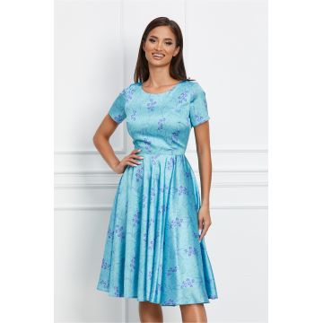 Rochie Miranda bleu cu imprimeu floral mov